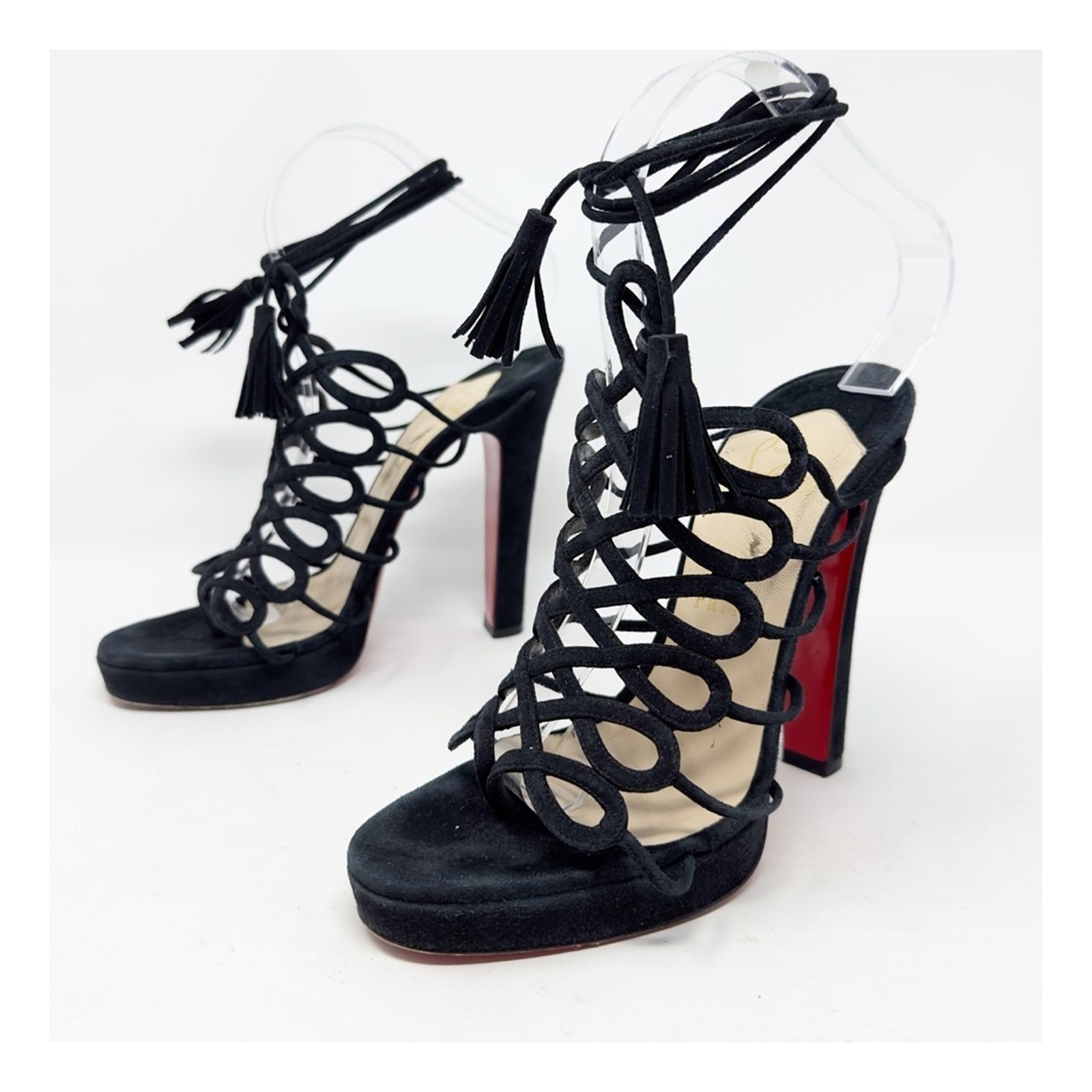 Christian Louboutin Salsbourg Suede Lace Up Sandal Heels Womens Size Eu 38